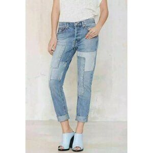 Nasty Gal Women's Blue Denim Peace and Love Boyfriend Patch Jeans Size 30 $108